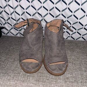 Spirit Gray Peep-Toe Heeled Boots